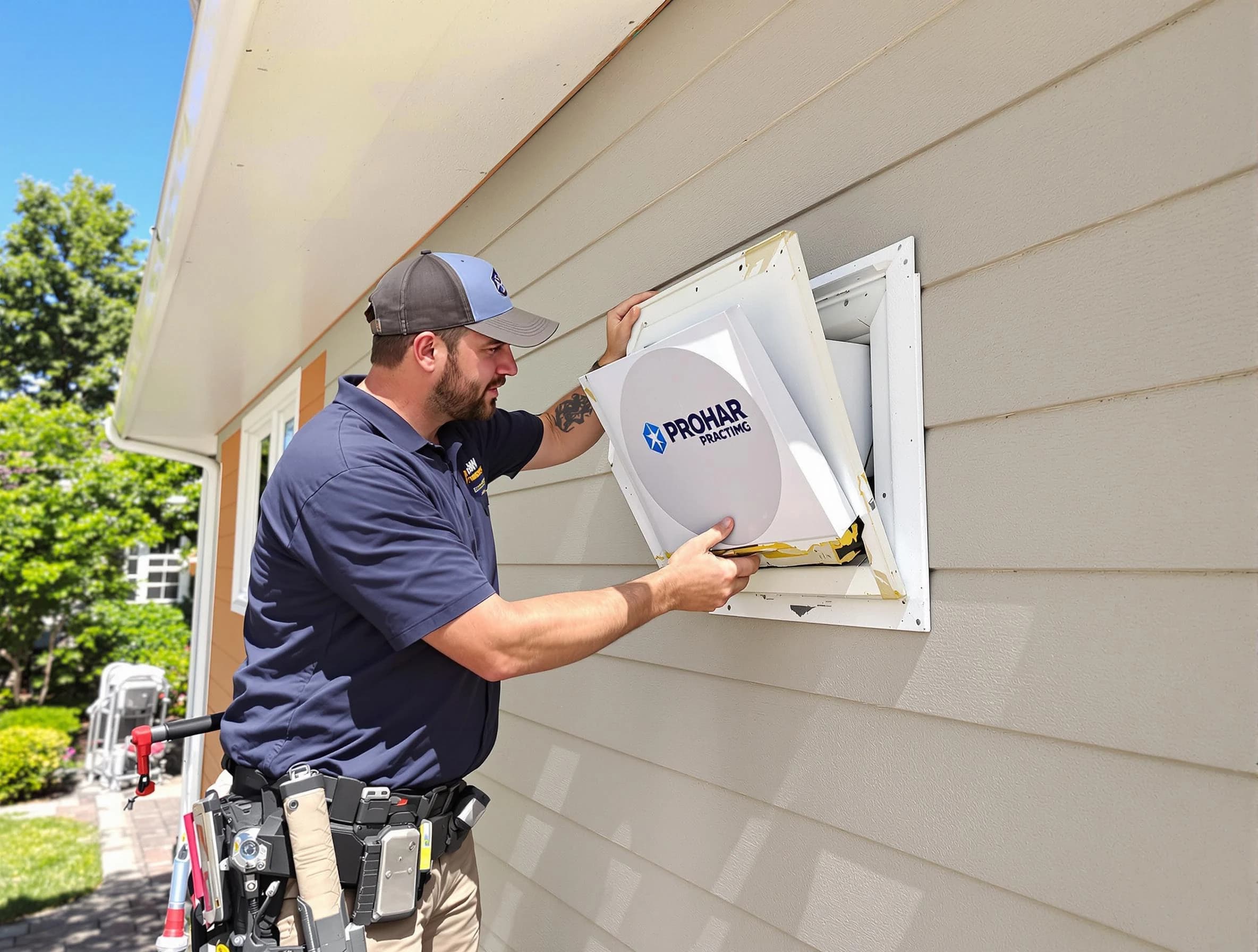 Lake Land'Or Dryer Vent Cleaning technician installing a new protective dryer vent cover on a home in Lake Land'Or