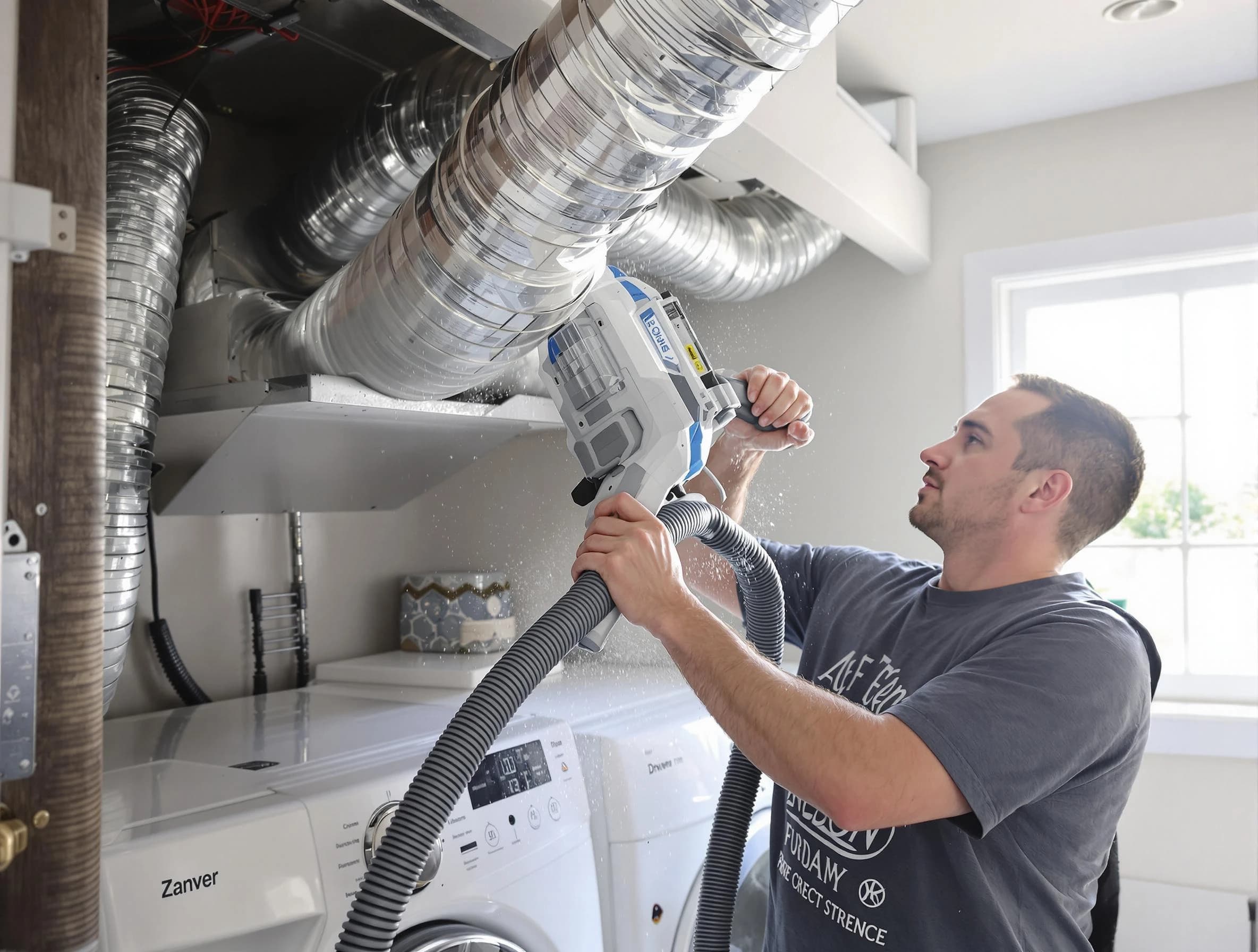 Lake Land'Or Dryer Vent Cleaning specialist cleaning deep within a dryer vent duct system in Lake Land'Or