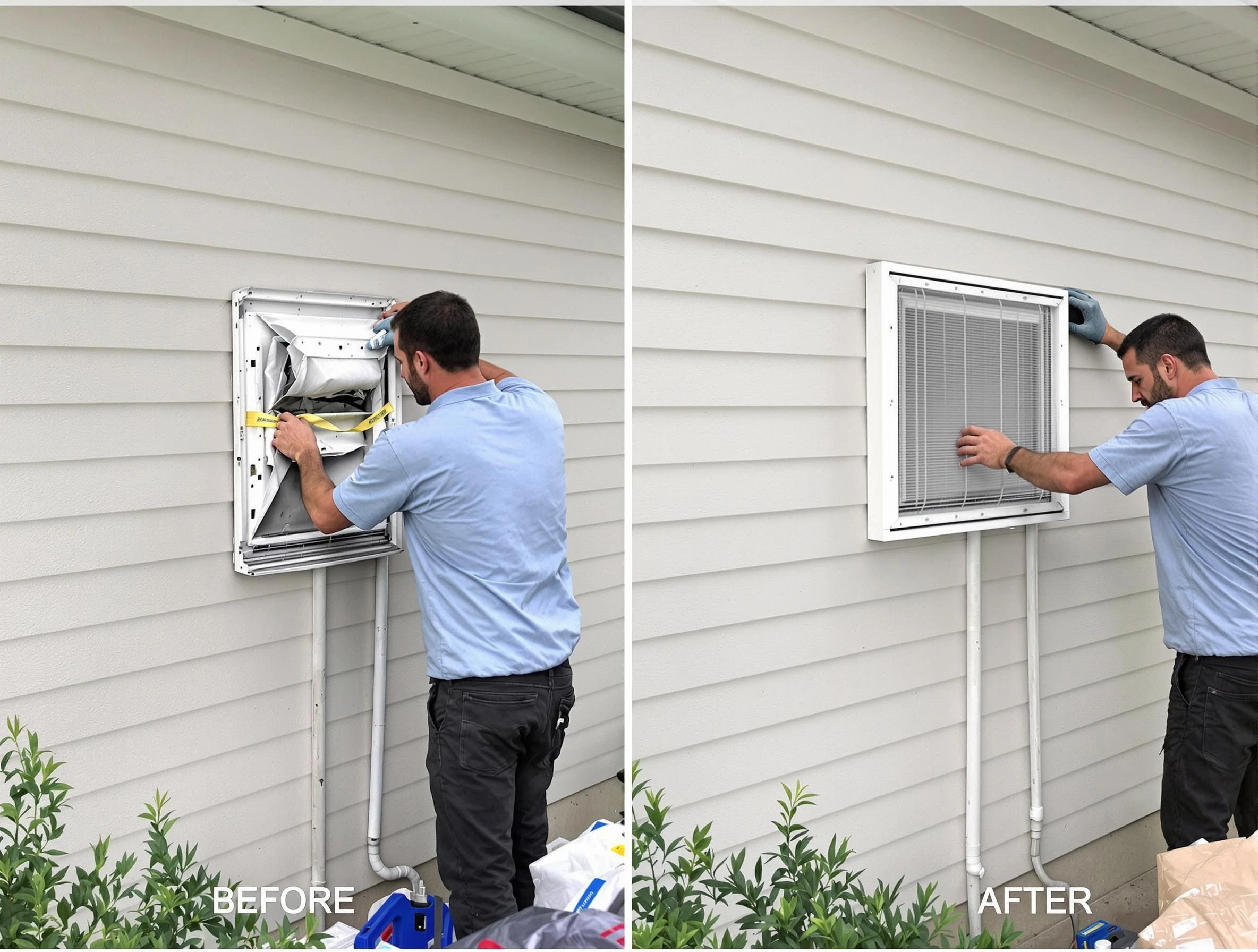 Lake Land'Or Dryer Vent Cleaning technician installing high-quality dryer vent cover at a residential property in Lake Land'Or